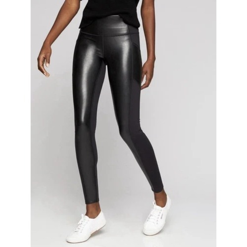 Athleta Gleam Chaturanga‎ to Town Tight Womens Small Black Faux Leather Stretch